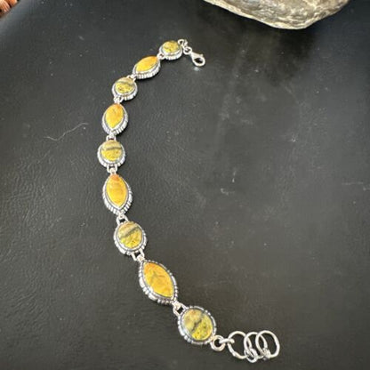 Navajo Bumblebee Jasper Link Bracelet | Sterling Silver | 8" | Authentic Native American Handmade | 16376