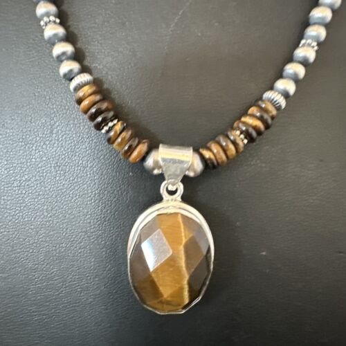 Southwestern Coffee Brown Tiger's Eye Pendant Necklace | Sterling Silver | 16" | 16368