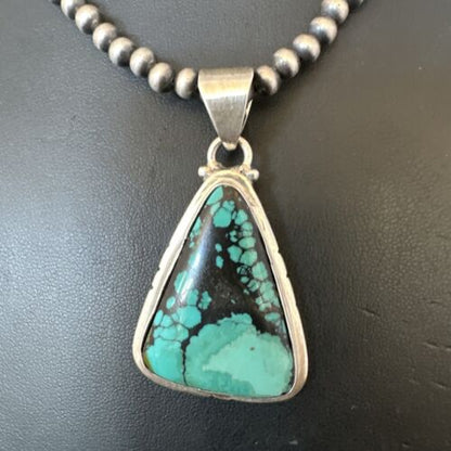 Men's Navajo Blue Spiderweb Turquoise Pendant Necklace | Sterling Silver | Authentic Native American Handmade | 16230