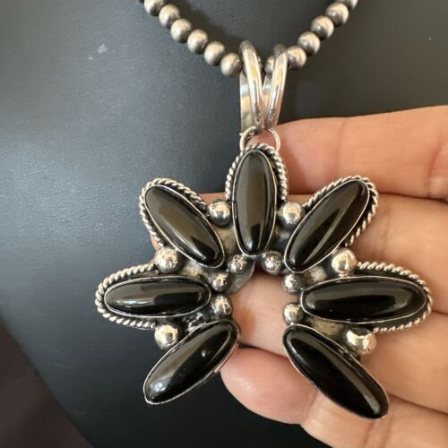 Men's Black Onyx Naja Pendant Necklace | Navajo Pearls | Sterling Silver | Authentic Native American Handmade | 17071