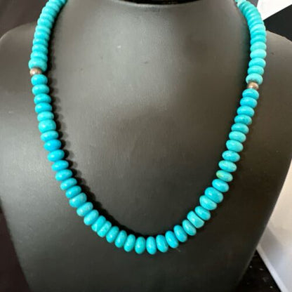 Navajo Blue Turquoise Necklace | Sterling Silver Pearls | 19" | Authentic Native American Handmade | 16953