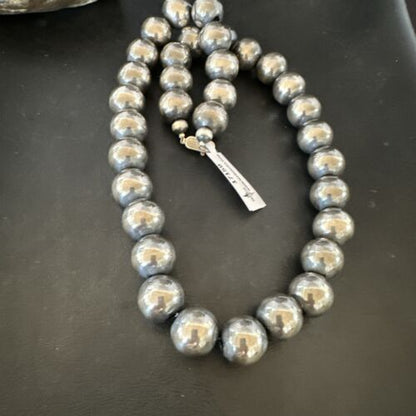 Navajo Pearls Necklace | XL Round 18mm Sterling Silver | 24" Single Strand | Authentic Native American Handmade | 17159