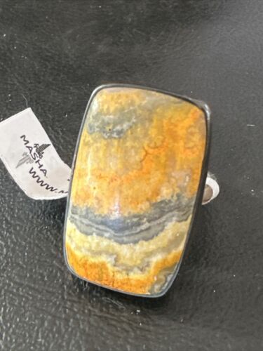 Navajo Yellow BumbleBee Jasper Adjustable Ring | Sterling Silver | Sz 8 | Authentic Native American Handmade | 14021