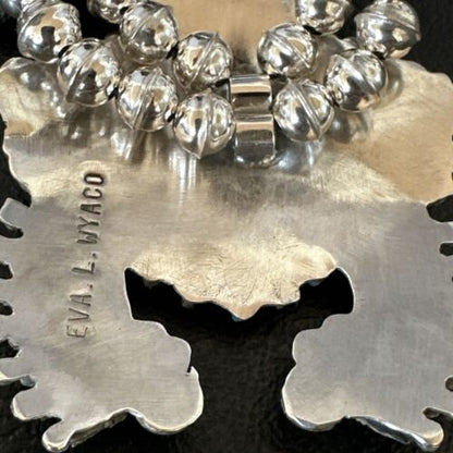 Zuni Turquoise Squash Blossom Necklace with Naja Earrings | Sterling Silver | Native American Handmade | 16541