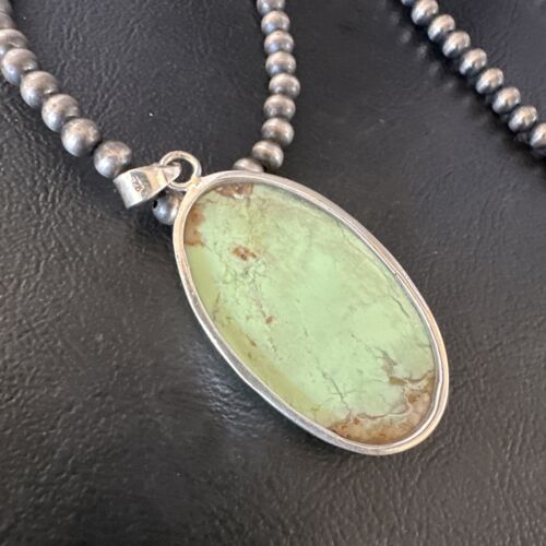 Navajo Green Gaspeite Pendant Necklace | Sterling Silver | Authentic Native American Handmade | 15488