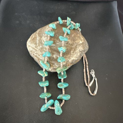 Navajo Royston Turquoise Shell Heishi Bead Necklace | Sterling Silver | 28" | Authentic Native American Handmade | 17449