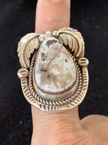 Southwestern Navajo White Buffalo Turquoise Ring | Sterling Silver | Sz 9.5 | 318