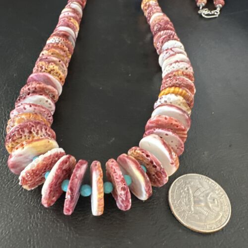 Authentic Native American Navajo Necklace | Purple Spiny Oyster & Turquoise | Sterling Silver | 34" | 15091