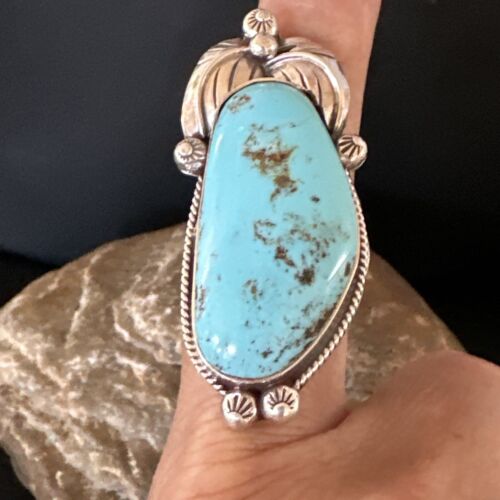 Navajo Blue Kingman Turquoise Ring | Sterling Silver | Sz 8.5 | Authentic Native American Handmade | 15663