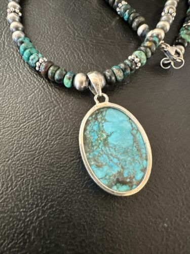 Men's Spiderweb Turquoise Pendant | Navajo Pearls Sterling Silver Necklace | Authentic Native American Handmade | 17301