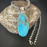Navajo Blue Kingman Turquoise Pendant Necklace | Sterling Silver | 20" | Authentic Native American Handmade | 16693