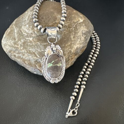 Navajo Green Boulder Turquoise Pendant Necklace | Sterling Silver | Men's Women's | 16136
