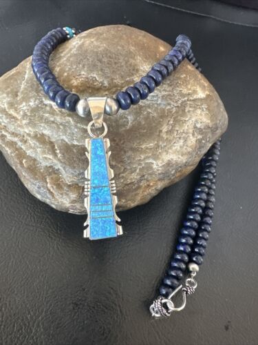 Navajo Opal, Lapis & Turquoise Pendant Necklace | Sterling Silver | Authentic Native American Handmade | 15637