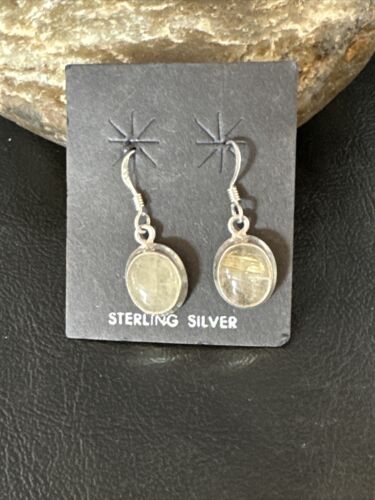 Navajo White Moonstone Dangle Earrings | Sterling Silver | Authentic Native American Handmade | 15311