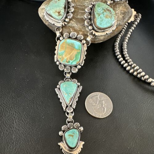 Navajo Blue Royston Turquoise Lariat Necklace | Sterling Silver | Handmade Native American Jewelry | 15271