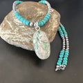 Navajo Teal Blue Turquoise Pendant Necklace | Sterling Silver | Authentic Native American Handmade | 16339