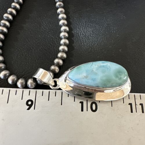 Navajo Blue Larimar Pendant Necklace | Sterling Silver Beads | Authentic Native American Handmade | 16485
