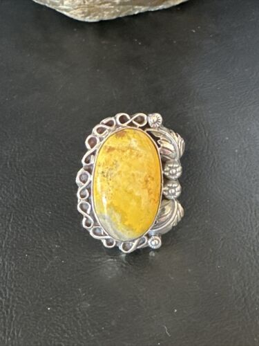 Navajo Yellow Bumble Bee Jasper Ring | Sterling Silver | Sz 9.5 | Authentic Native American Handmade | 14946