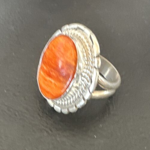 Navajo Orange Spiny Oyster Ring | Sterling Silver | Sz 6.5 | Authentic Native American Handmade | 16465