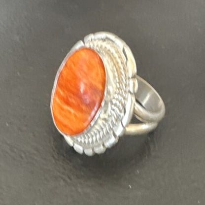 Navajo Orange Spiny Oyster Ring | Sterling Silver | Sz 6.5 | Authentic Native American Handmade | 16465