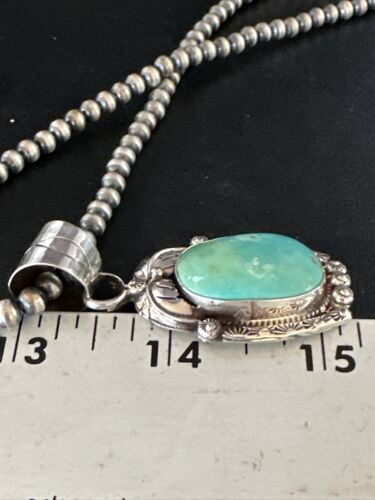 Navajo Pearls Blue Turquoise Necklace Pendant | Sterling Silver | Authentic Native American Handmade | 17390