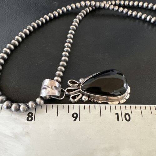 Men's Navajo Pearls Black Onyx Necklace Pendant | Sterling Silver | Authentic Native American Handmade | 16530