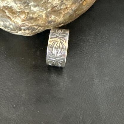 Men's Wide Band Navajo Stamped Ring | Sterling Silver | Sz 11.5 | Authentic Native American Handmade | 16770