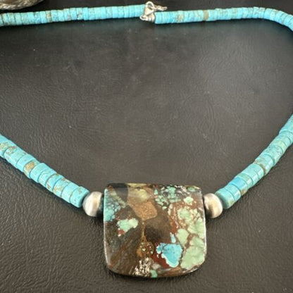 Navajo SpiderWeb Turquoise Heishi Pearls Necklace | Sterling Silver | 20" | 16912