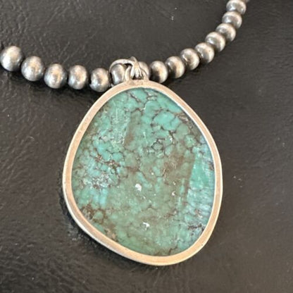 Men's Navajo Blue Spiderweb Turquoise Pendant Necklace | Sterling Silver | Authentic Native American Handmade | 16216