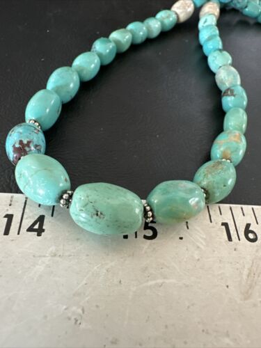 Graduated Blue Turquoise Navajo Pearls Necklace | Sterling Silver | Authentic Native American | 20" | 16952