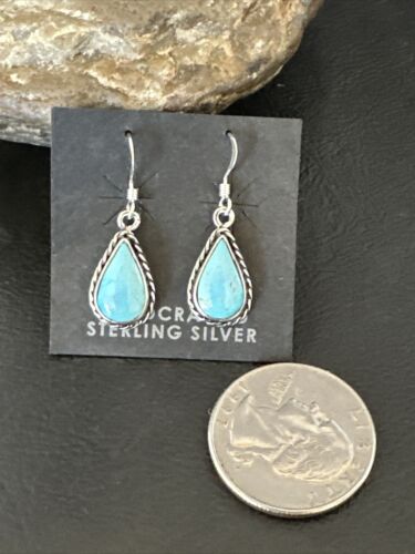 Women's Blue Ridge Turquoise Dangle Earrings | Navajo Sterling Silver | Authentic Native American Handmade | 16514