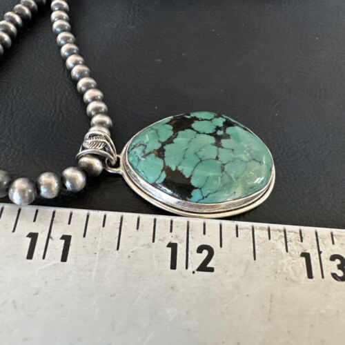 Men's Navajo Blue Spiderweb Turquoise Pendant Necklace | Sterling Silver | Native American Handmade | 16272