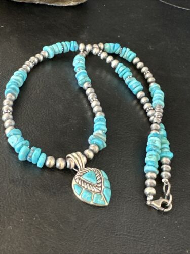 Navajo Kingman Turquoise Pendant Necklace | Sterling Silver | Native American Handmade | 14826
