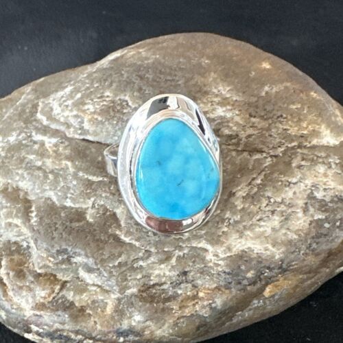 Navajo Blue Kingman Turquoise Ring | Sterling Silver | Sz 10 | Authentic Native American Handmade | 16582