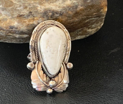 Southwestern Navajo White Buffalo Turquoise Ring | Sterling Silver | Sz 9 | Authentic Native American Handmade | 01963