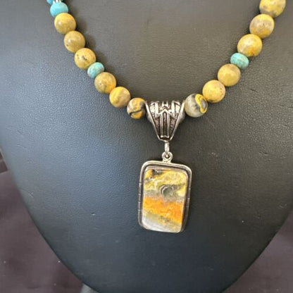 Men's BumbleBee Jasper Pendant Necklace | Navajo Pearls | Sterling Silver | Authentic Native American Handmade | 16874