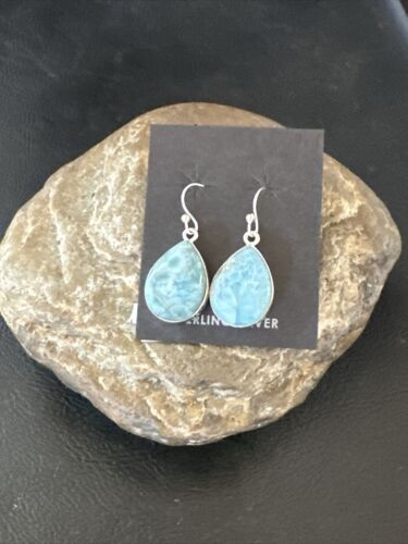 Navajo Blue Larimar Dangle Earrings | Sterling Silver | Authentic Native American Handmade | 17291