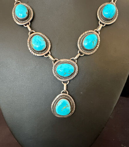 Navajo Lariat Necklace with Blue Kingman Turquoise | Sterling Silver | 26" | 15907