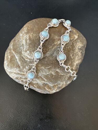 Navajo Blue Larimar Link Bracelet | Sterling Silver | 8" | Authentic Native American Handmade | 16084