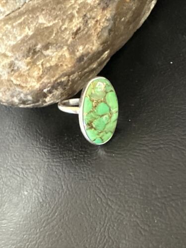 Navajo Green Mojave Turquoise Ring | Sterling Silver | Sz 8 | Authentic Native American Handmade | 15588