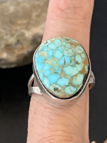 Men's Navajo Blue Spiderweb Turquoise Ring | Sterling Silver | Sz 10 | Authentic Native American Handmade | 12545