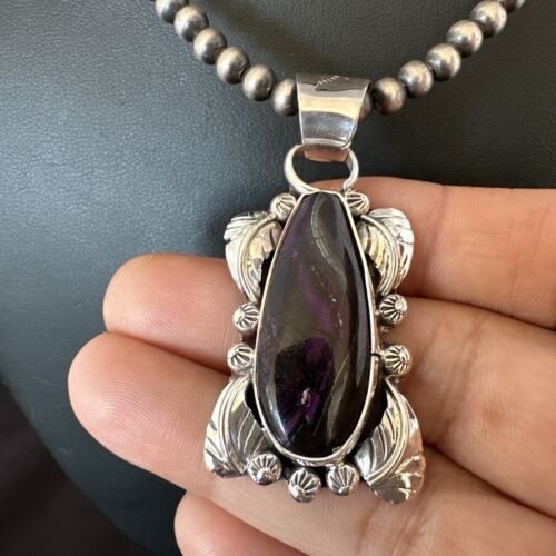 Navajo Pearls Purple Sugilite Pendant Necklace | Sterling Silver Beads | Authentic Native American Handmade | 16463
