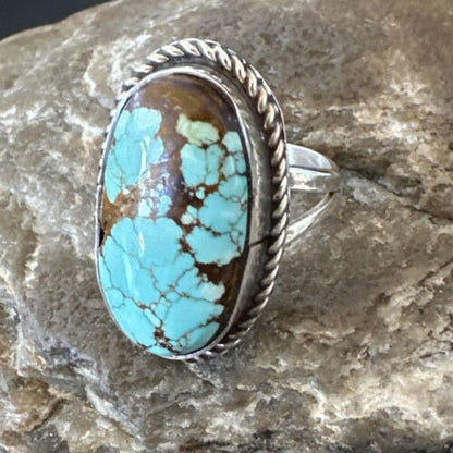 Men's & Women's Blue Turquoise #8 Navajo Ring | Sterling Silver | Sz 9.5 | Authentic Native American Handmade | 16639