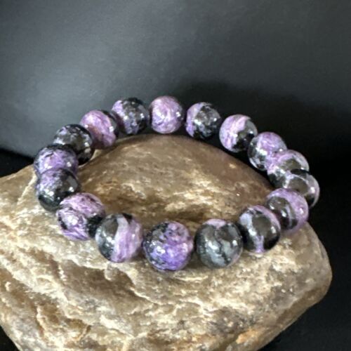 Navajo Purple Sugilite Stretch Bead Bracelet | 12mm | Sterling Silver | Authentic Native American Handmade | 15238