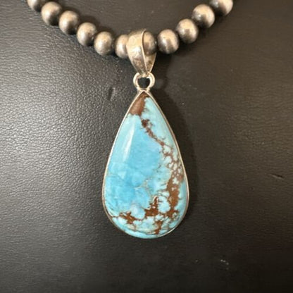 Navajo Blue Spiderweb Turquoise Pendant Necklace | Sterling Silver | Authentic Native American Handmade | 17029