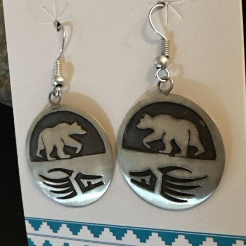 Hopi BearPaw Dangle Earrings | Sterling Silver | Authentic Native American Handmade | 16841