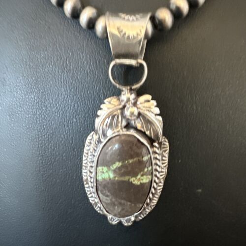 Navajo Green Boulder Turquoise Pendant Necklace | Sterling Silver | Men's Women's | 16136