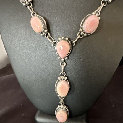 Navajo Pink Conch Lariat Necklace | Sterling Silver Pendant | 30" | Authentic Native American Handmade | 15871
