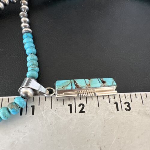 Men's & Women's Turquoise #8 Inlay Pendant Necklace | Navajo Sterling Silver | Authentic Native American Handmade | 17056