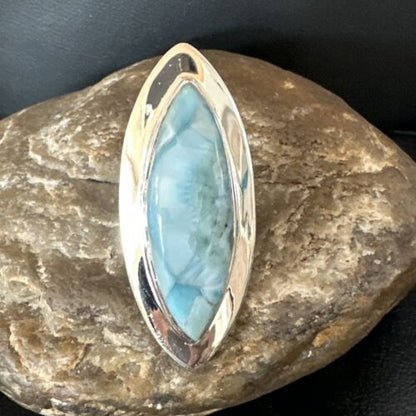 Navajo Blue Larimar Ring | Sterling Silver | Sz 8 | Authentic Native American Handmade | 16007